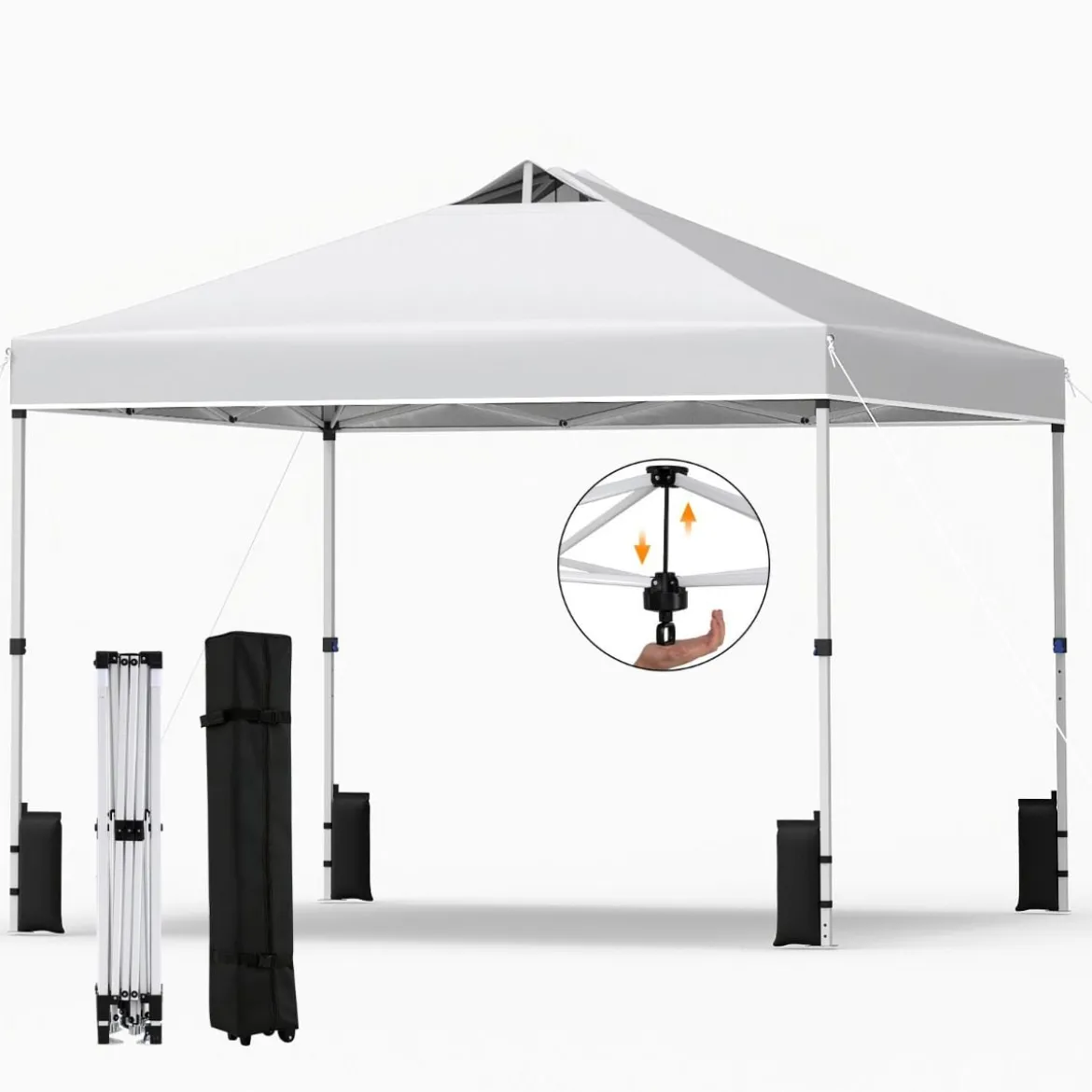 3 x 3 m Pop-Up Pavillon mit 4 Sandsäcken & Heringen & Seilen Faltpavillon Gartenpavillon Weiß