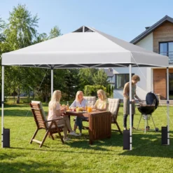 3 x 3 m Pop-Up Pavillon mit 4 Sandsäcken & Heringen & Seilen Faltpavillon Gartenpavillon Weiß