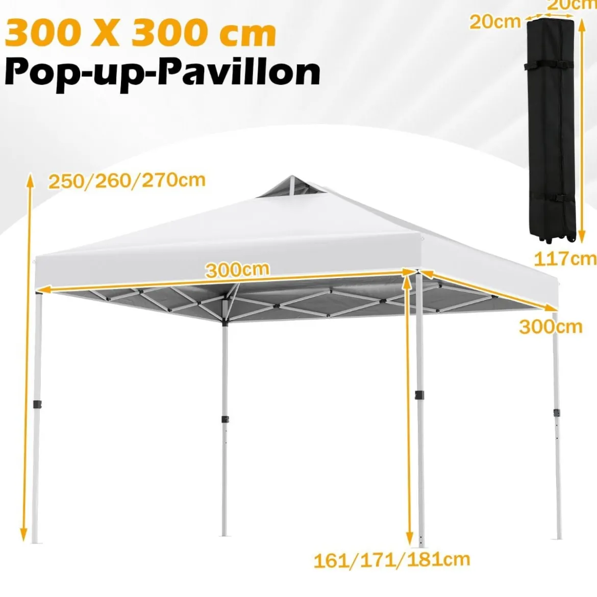 3 x 3 m Pop-Up Pavillon mit 4 Sandsäcken & Heringen & Seilen Faltpavillon Gartenpavillon Weiß