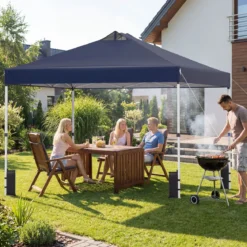 3 x 3 m Pop-Up Pavillon mit 4 Sandsäcken & Heringen & Seilen Faltpavillon Gartenpavillon Blau