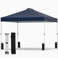 3 x 3 m Pop-Up Pavillon mit 4 Sandsäcken & Heringen & Seilen Faltpavillon Gartenpavillon Blau