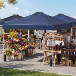 3 x 3 m Pop-Up Pavillon mit 4 Sandsäcken & Heringen & Seilen Faltpavillon Gartenpavillon Blau