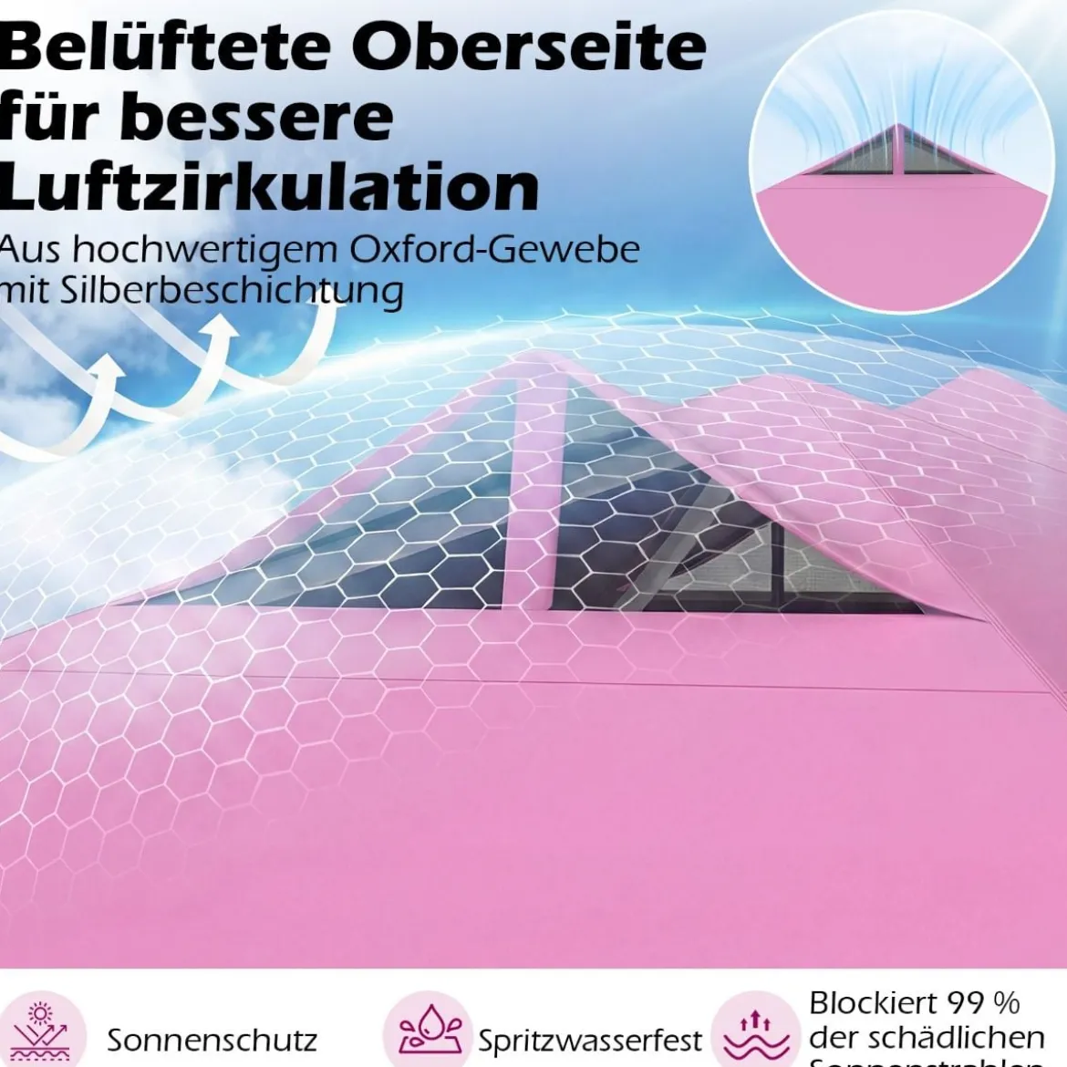 3 x 3 m Pop-Up Pavillon mit 4 Sandsäcken & Heringen & Seilen Faltpavillon Gartenpavillon Rosa
