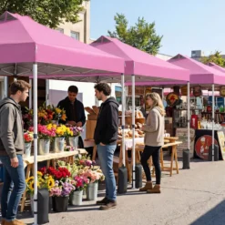 3 x 3 m Pop-Up Pavillon mit 4 Sandsäcken & Heringen & Seilen Faltpavillon Gartenpavillon Rosa