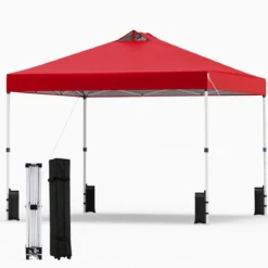3 x 3 m Pop-Up Pavillon mit 4 Sandsäcken & Heringen & Seilen Faltpavillon Gartenpavillon Rot