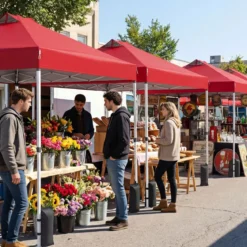 3 x 3 m Pop-Up Pavillon mit 4 Sandsäcken & Heringen & Seilen Faltpavillon Gartenpavillon Rot