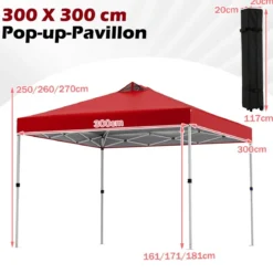 3 x 3 m Pop-Up Pavillon mit 4 Sandsäcken & Heringen & Seilen Faltpavillon Gartenpavillon Rot