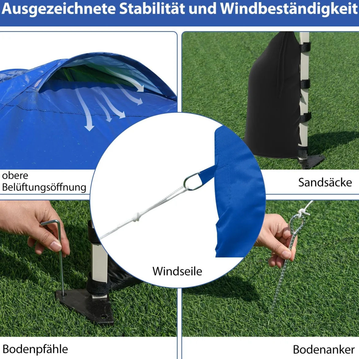 3 x 3 m Pop-up-Pavillon mit Seitenwand Tragbarer Gartenpavillon inkl. Schattenspender mit Rolltasche Blau