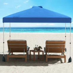 3 x 3 m Pop-up-Pavillon mit Seitenwand Tragbarer Gartenpavillon inkl. Schattenspender mit Rolltasche Blau