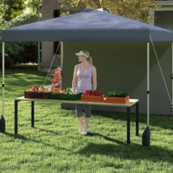 3 x 3 m Pop-up-Pavillon mit Seitenwand tragbarer Gartenpavillon inkl. Schattenspender mit Rolltasche Grau