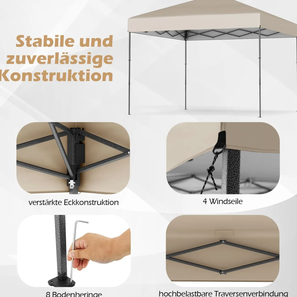 3x3 m Pop up Pavillon mit Tragetasche & UV50+ Höhenverstellbarer Faltpavillon Weiß