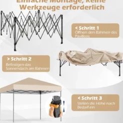 3x3 m Pop up Pavillon mit Tragetasche & UV50+ Höhenverstellbarer Faltpavillon Weiß