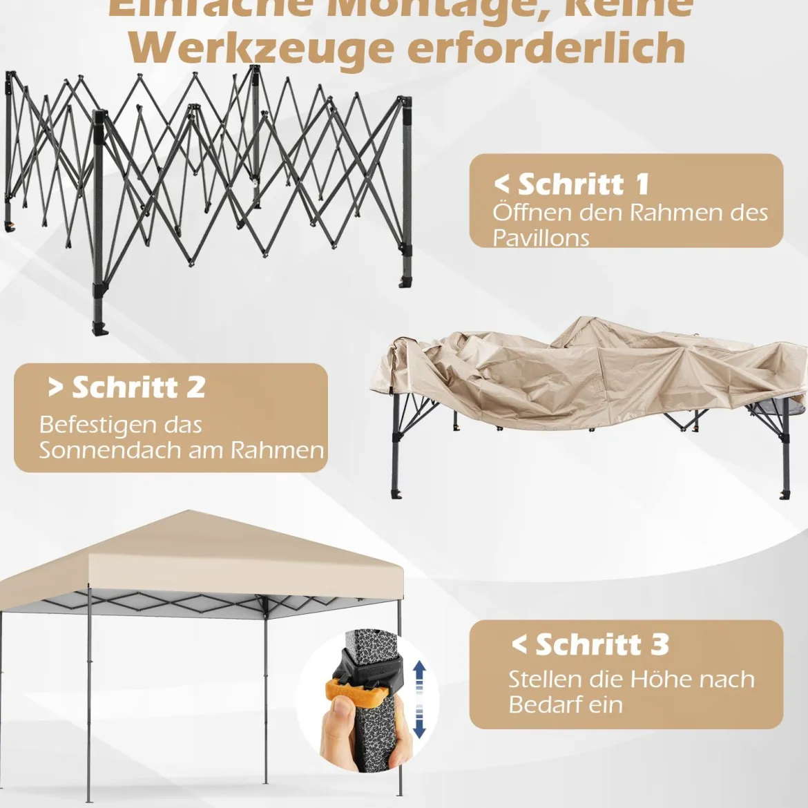3x3 m Pop up Pavillon mit Tragetasche & UV50+ Höhenverstellbarer Faltpavillon Weiß