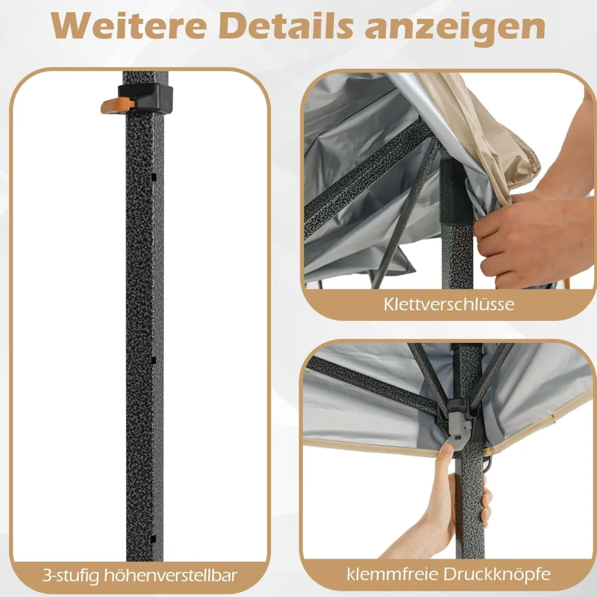 3x3 m Pop up Pavillon mit Tragetasche & UV50+ Höhenverstellbarer Faltpavillon Weiß