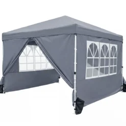 3x3m Pop up Pavillon Winterfester Gartenpavillon mit 4 Abnehmbaren Seitenwänden & Sandsäcke