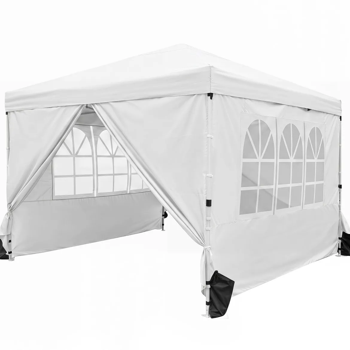 3x3m Pop up Pavillon Winterfester Gartenpavillon mit 4 Abnehmbaren Seitenwänden & Sandsäcke