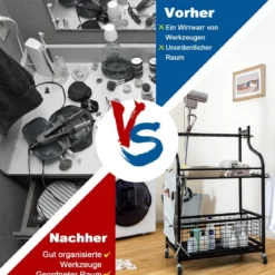 66 x 40 x 102 cm großer Werkzeughalter auf Rädern Werkzeugwagen für die Garage Geräteständer
