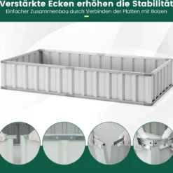 174 x 90 x 70 cm großes verzinktes Hochbeet mit Gewächshausabdeckung Grün und Silber