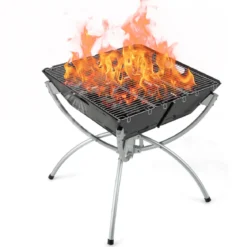 45 x 45 x 49 cm 3 in 1 Feuerstelle mit Edelstahlgrillrosten & Tragetasche & Handschuhen Campinggrill