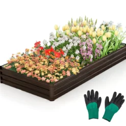240 x 120 x 30 cm Metall Hochbeet mit Verstärkter Halterung & Offener Basis Kräuterbeet