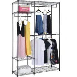 120 x 45 x 180 cm Metall Kleiderschrank Stoffschrank mit Kleiderstange