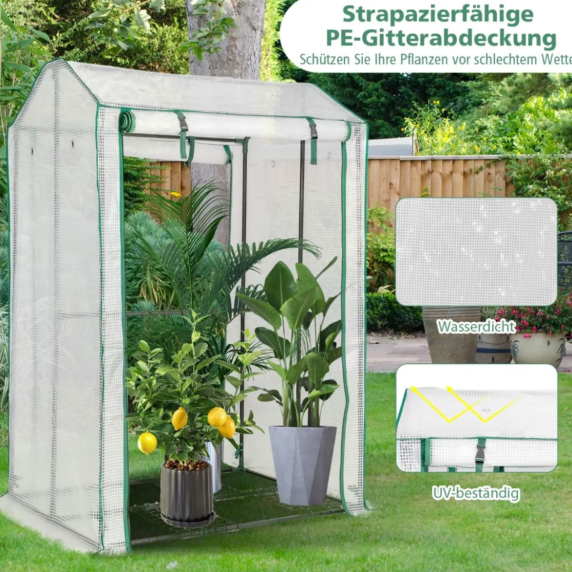 100 x 81 x 150 cm Outdoor-Gewächshaus Gartengewächshaus mit 2 Aufrollbaren Türen
