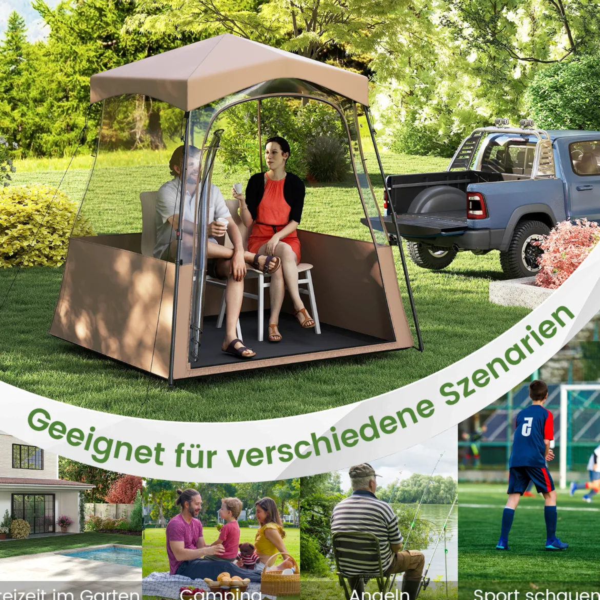 180 x 180 x 193 cm Sportzelt Transparentes Zelt mit klarer Sicht & Robustes Gestell & Tragetasche
