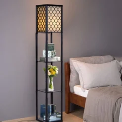160x26x26cm Standleuchte Regal Moderne Innenbeleuchtung mit 3-Ebenen Bodenlampe