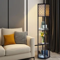 160x26x26cm Standleuchte Regal Moderne Innenbeleuchtung mit 3-Ebenen Bodenlampe