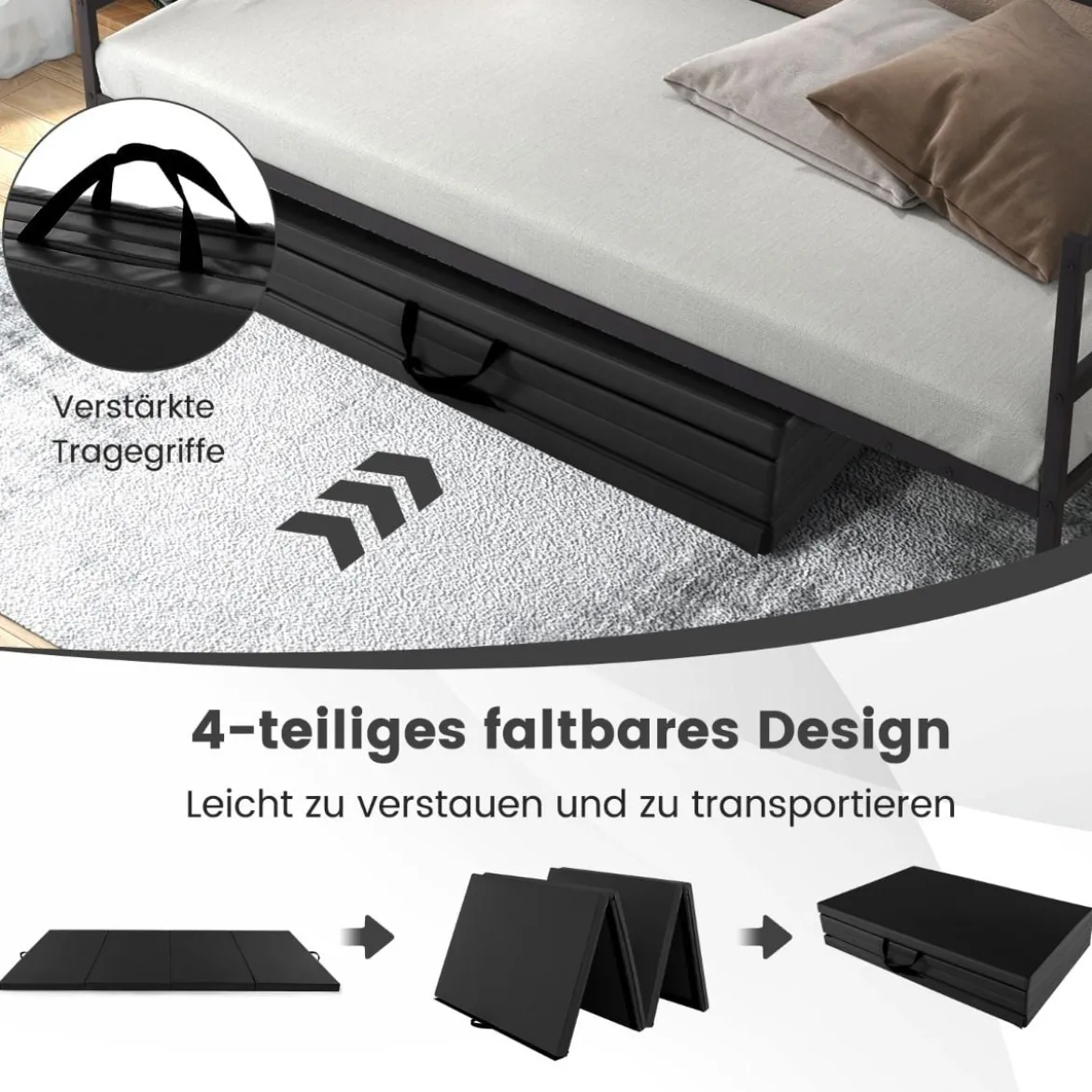 300 x 117 x 5 cm Weichbodenmatte aus Kunstleder mit Kletterverschluss & Tragegriffen