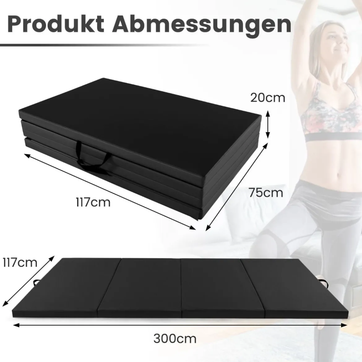 300 x 117 x 5 cm Weichbodenmatte aus Kunstleder mit Kletterverschluss & Tragegriffen