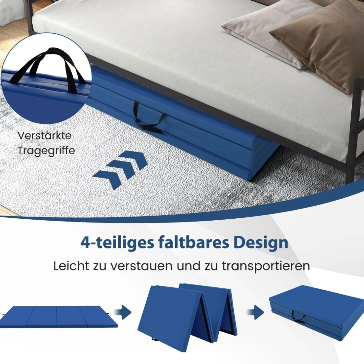 300 x 117 x 5 cm Weichbodenmatte aus Kunstleder mit Kletterverschluss & Tragegriffen