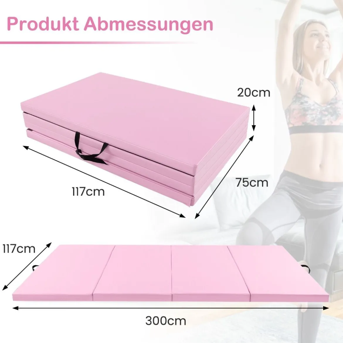 300 x 117 x 5 cm Weichbodenmatte aus Kunstleder mit Kletterverschluss & Tragegriffen