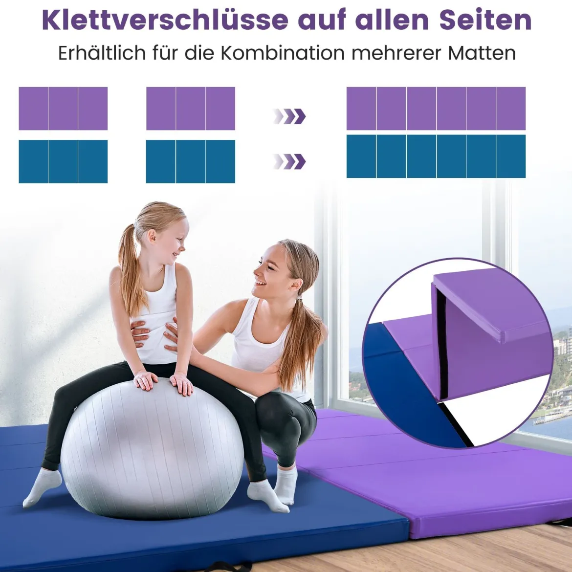 300 x 117 x 5 cm Weichbodenmatte aus Kunstleder mit Kletterverschluss & Tragegriffen