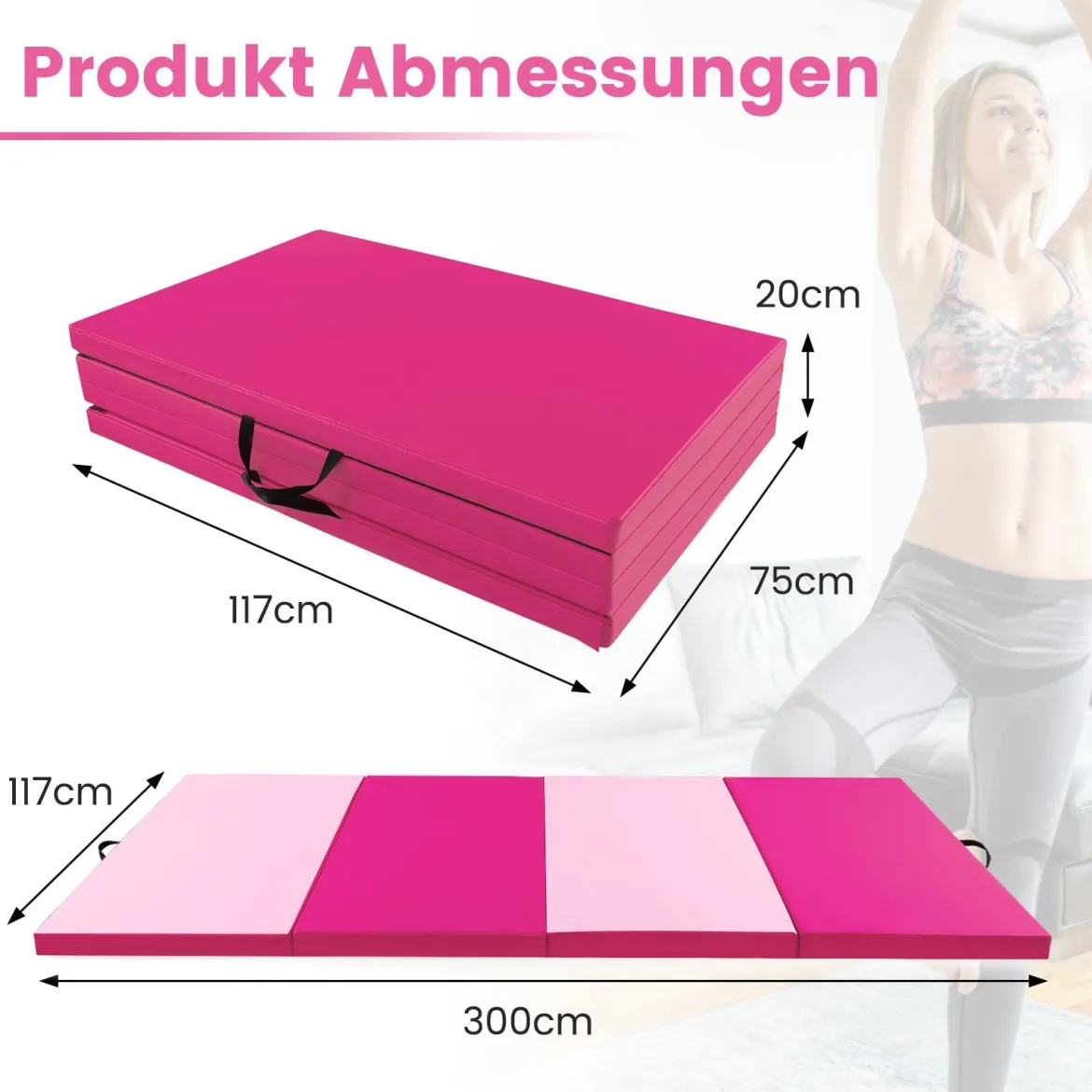 300 x 117 x 5 cm Weichbodenmatte aus Kunstleder mit Kletterverschluss & Tragegriffen