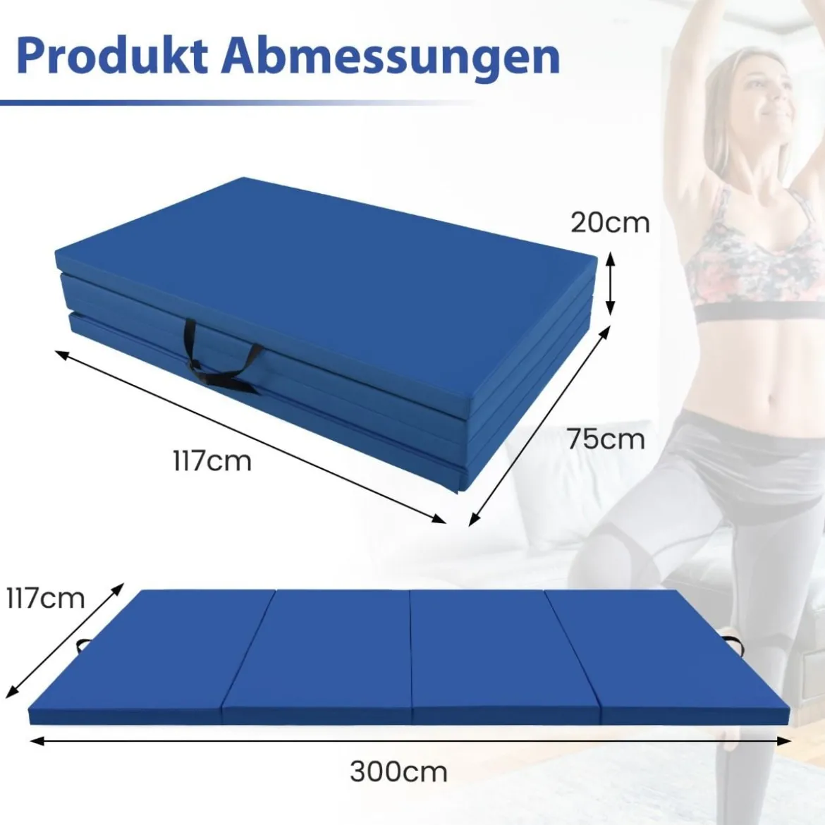 300 x 117 x 5 cm Weichbodenmatte aus Kunstleder mit Kletterverschluss & Tragegriffen