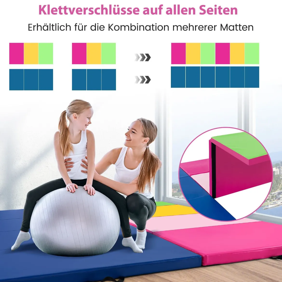 300 x 117 x 5 cm Weichbodenmatte aus Kunstleder mit Kletterverschluss & Tragegriffen