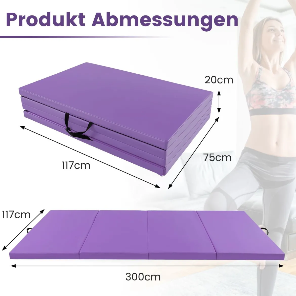 300 x 117 x 5 cm Weichbodenmatte aus Kunstleder mit Kletterverschluss & Tragegriffen