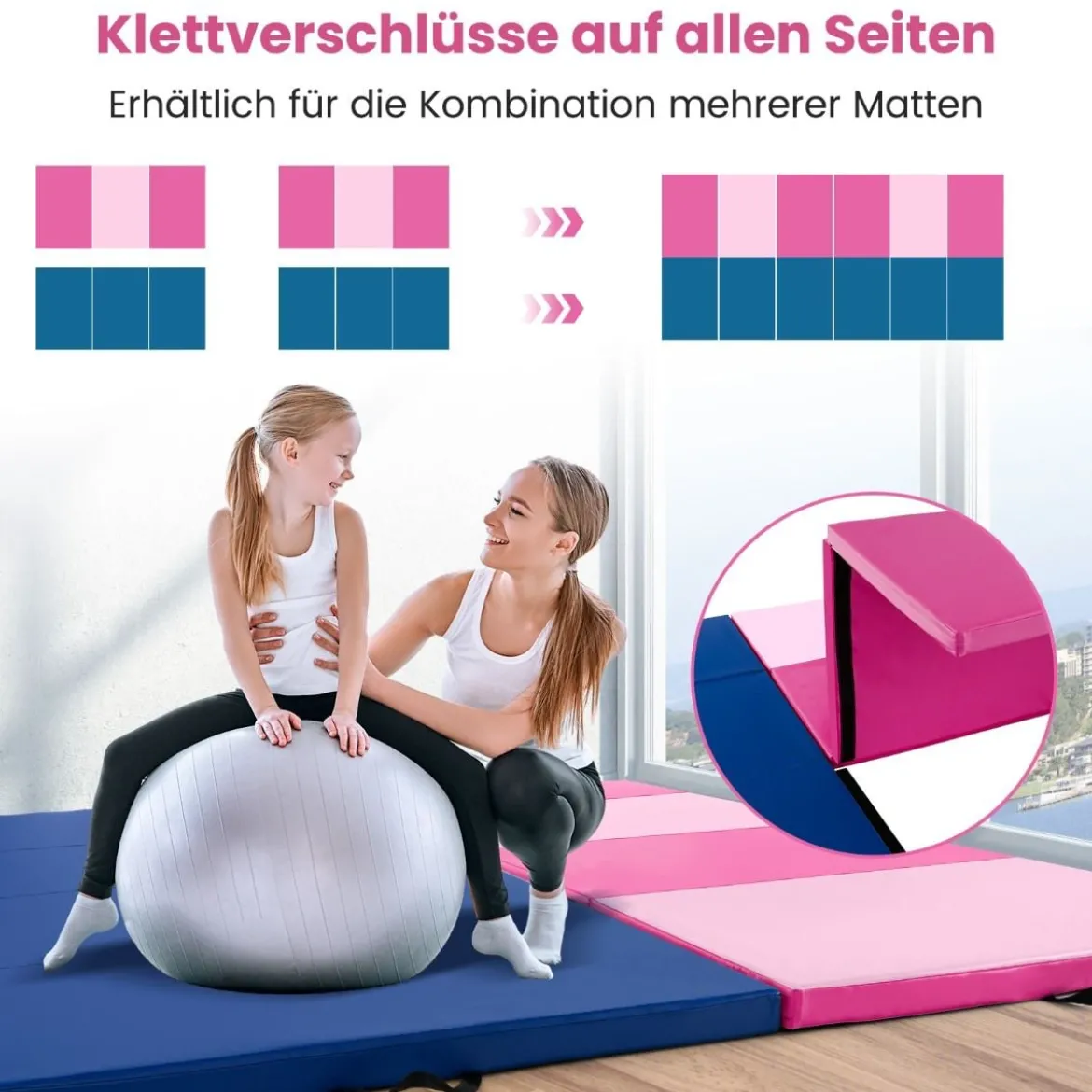 300 x 117 x 5 cm Weichbodenmatte aus Kunstleder mit Kletterverschluss & Tragegriffen