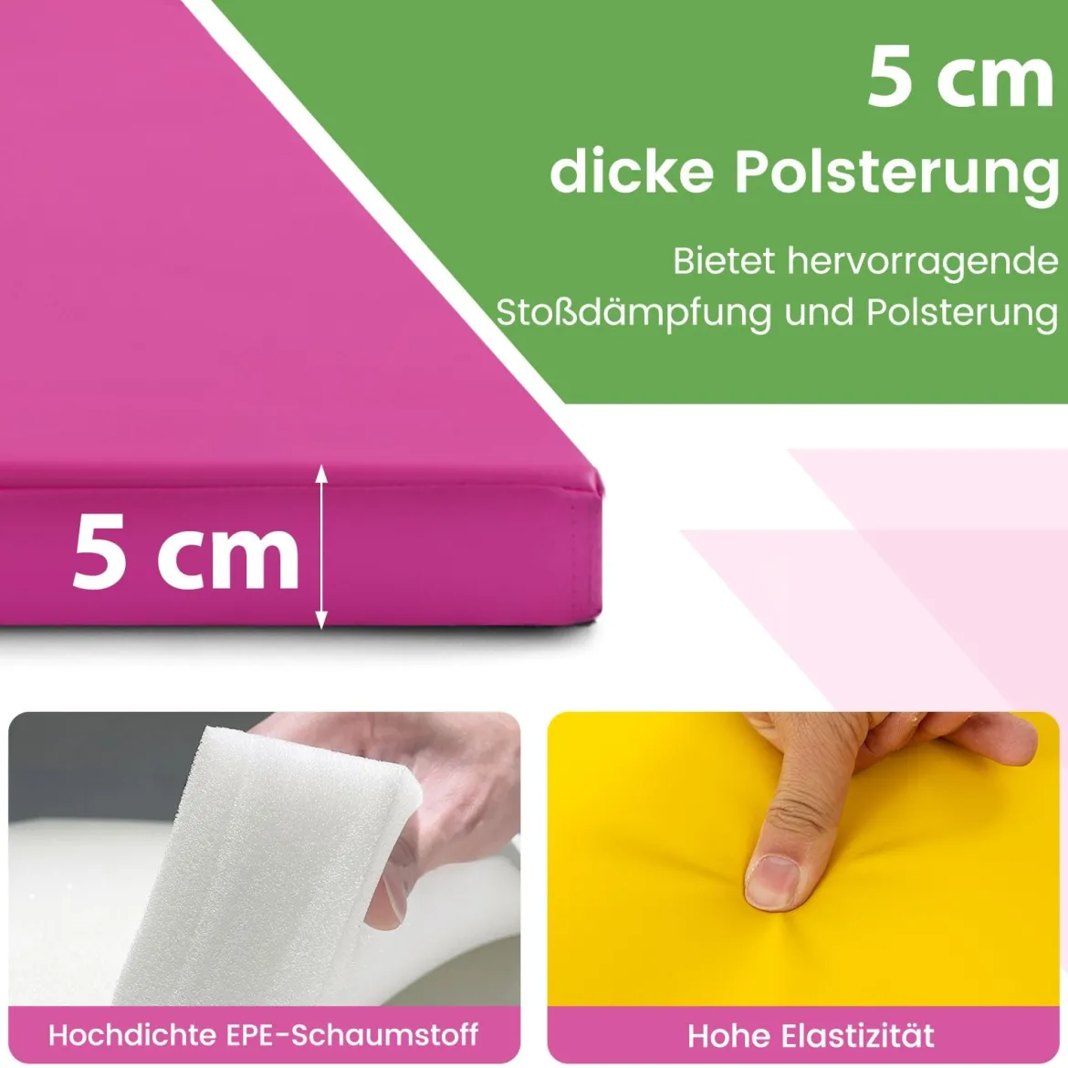 300 x 117 x 5 cm Weichbodenmatte aus Kunstleder mit Kletterverschluss & Tragegriffen