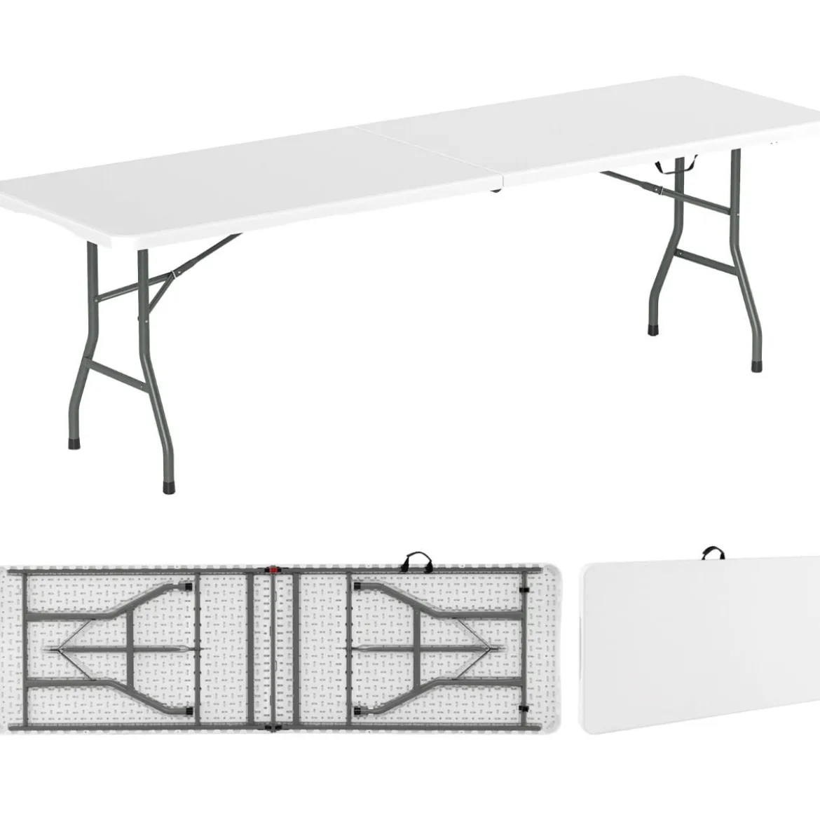 XXL Gartentisch mit HDPE-Tischplatte & Tragegriff Klappbarer Campingtisch Partytisch Weiß