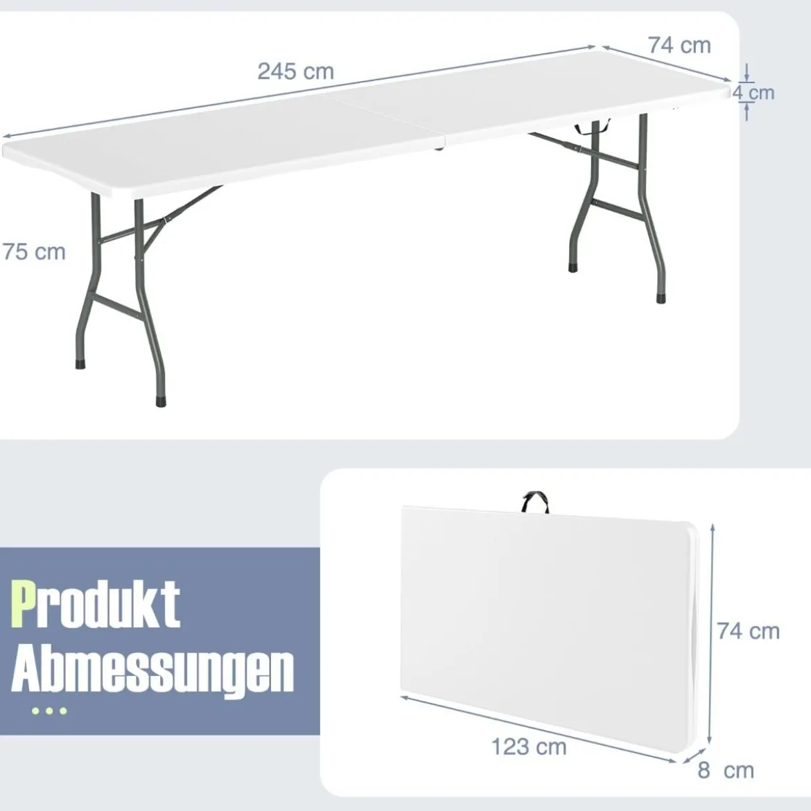 XXL Gartentisch mit HDPE-Tischplatte & Tragegriff Klappbarer Campingtisch Partytisch Weiß