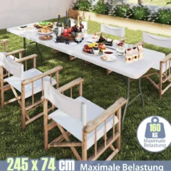XXL Gartentisch mit HDPE-Tischplatte & Tragegriff Klappbarer Campingtisch Partytisch Weiß