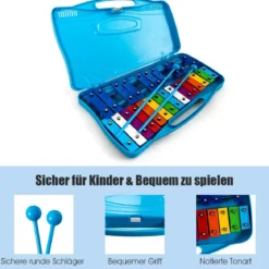 Xylophon mit 25 Tasten für Kinder Präzise Gestimmtes Tasteninstrument 38,5 x 23 x 5 cm Blau