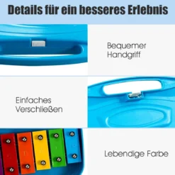 Xylophon mit 25 Tasten für Kinder Präzise Gestimmtes Tasteninstrument 38,5 x 23 x 5 cm Blau