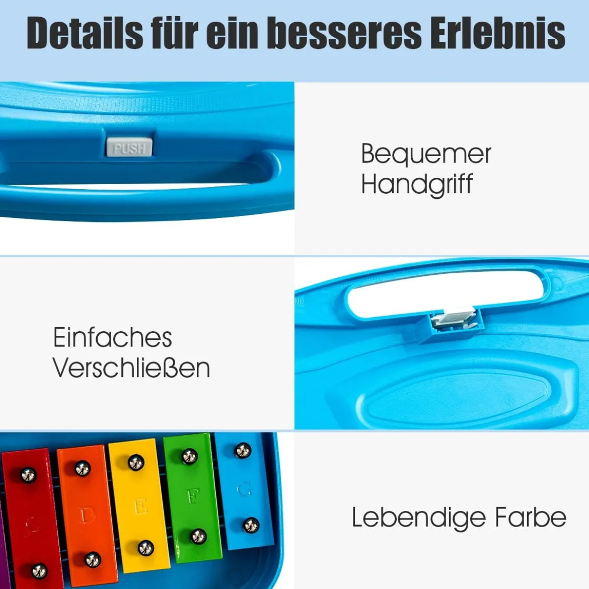 Xylophon mit 25 Tasten für Kinder Präzise Gestimmtes Tasteninstrument 38,5 x 23 x 5 cm Blau