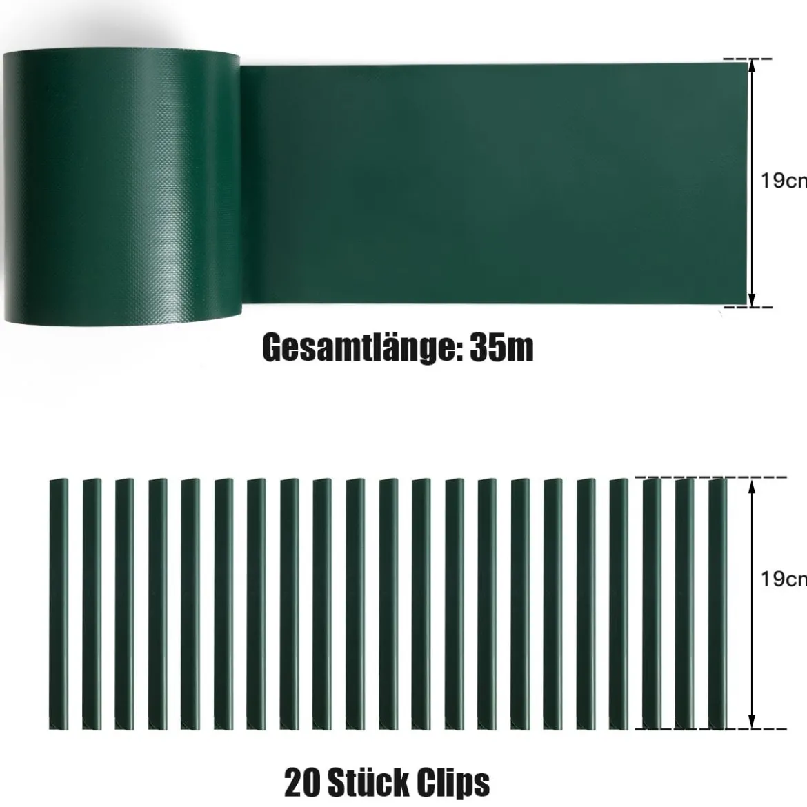 Zaunblende mit 20 Befestigungsclips Gartenzaun Abdeckung gegen Geräusche und Wind Grün