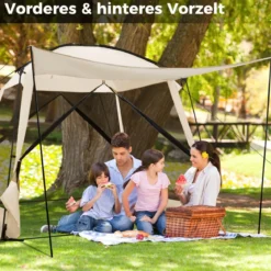 Zelt für 6-8 Personen Campingzelt mit Vorzelt wasserdicht 300 x 300 x 250 cm Beige
