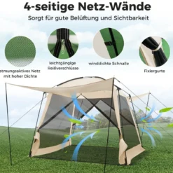 Zelt für 6-8 Personen Campingzelt mit Vorzelt wasserdicht 300 x 300 x 250 cm Beige