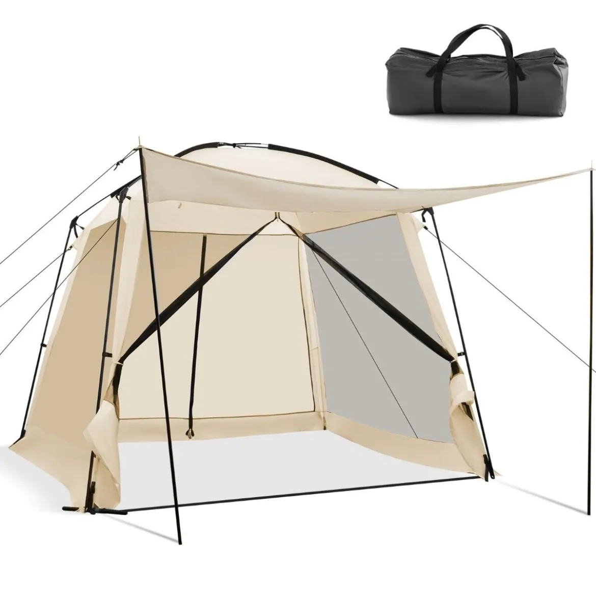 Zelt für 6-8 Personen Campingzelt mit Vorzelt wasserdicht 300 x 300 x 250 cm Beige